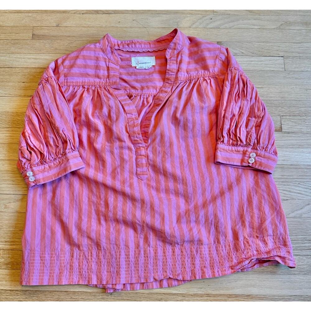 Anthropologie Darcey Striped Popover Swing Top Pink and Orange Cotton Women's S - Picture 4 of 14